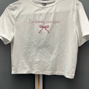 SHEIN White and Pink Short Sleeve Tee with Graphic Print